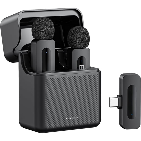 V30 Lavalier Microphone for //PC/Laptop with -C Port, 36H Life with Case, Noise Canceling Clip Lapel Microphone Mini Mic for Video Recording