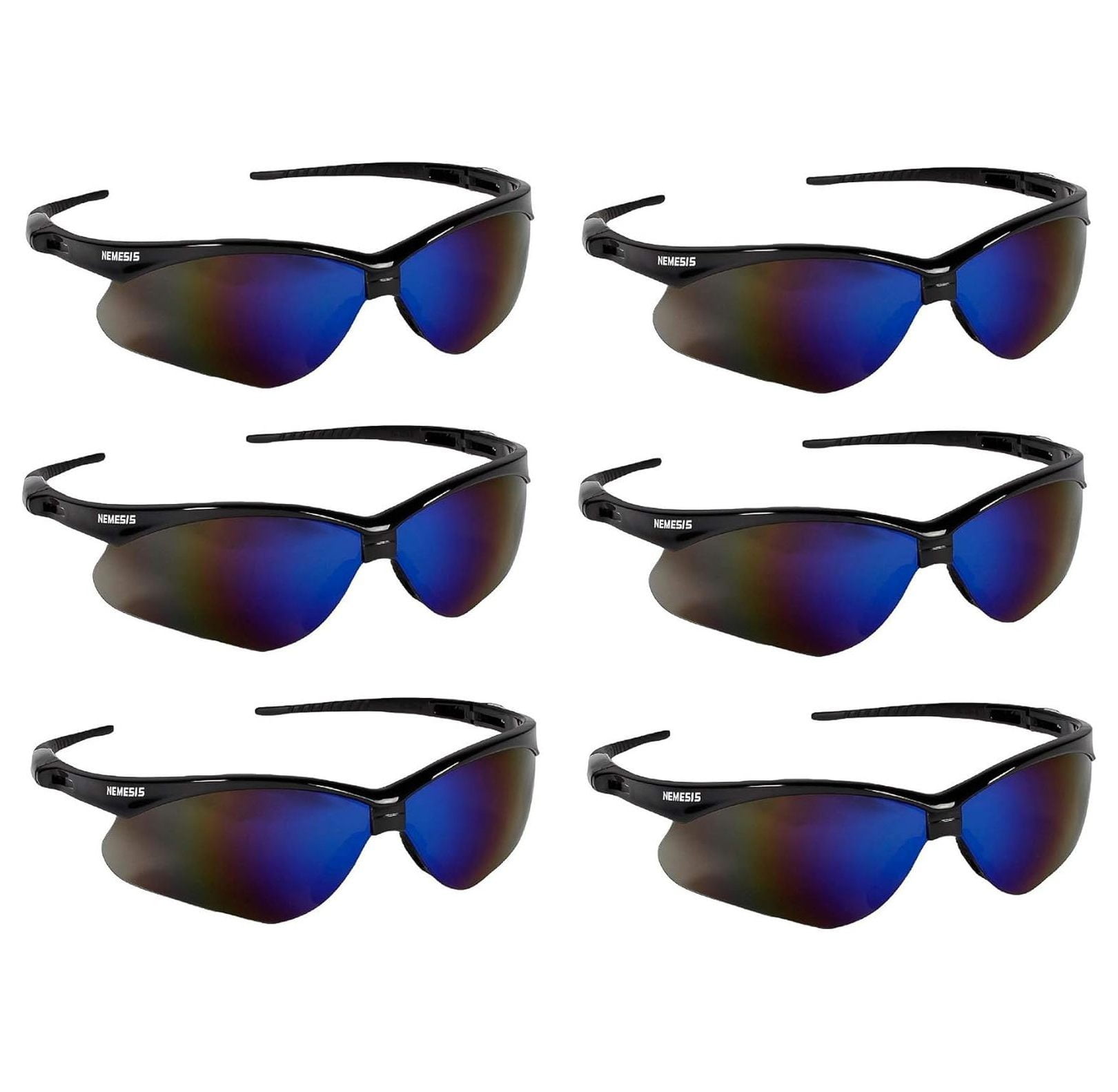 V30 Nemesis Safety Glasses / Sunglasses 14481 Black Frame, Blue Mirror Lens (6 Pair)