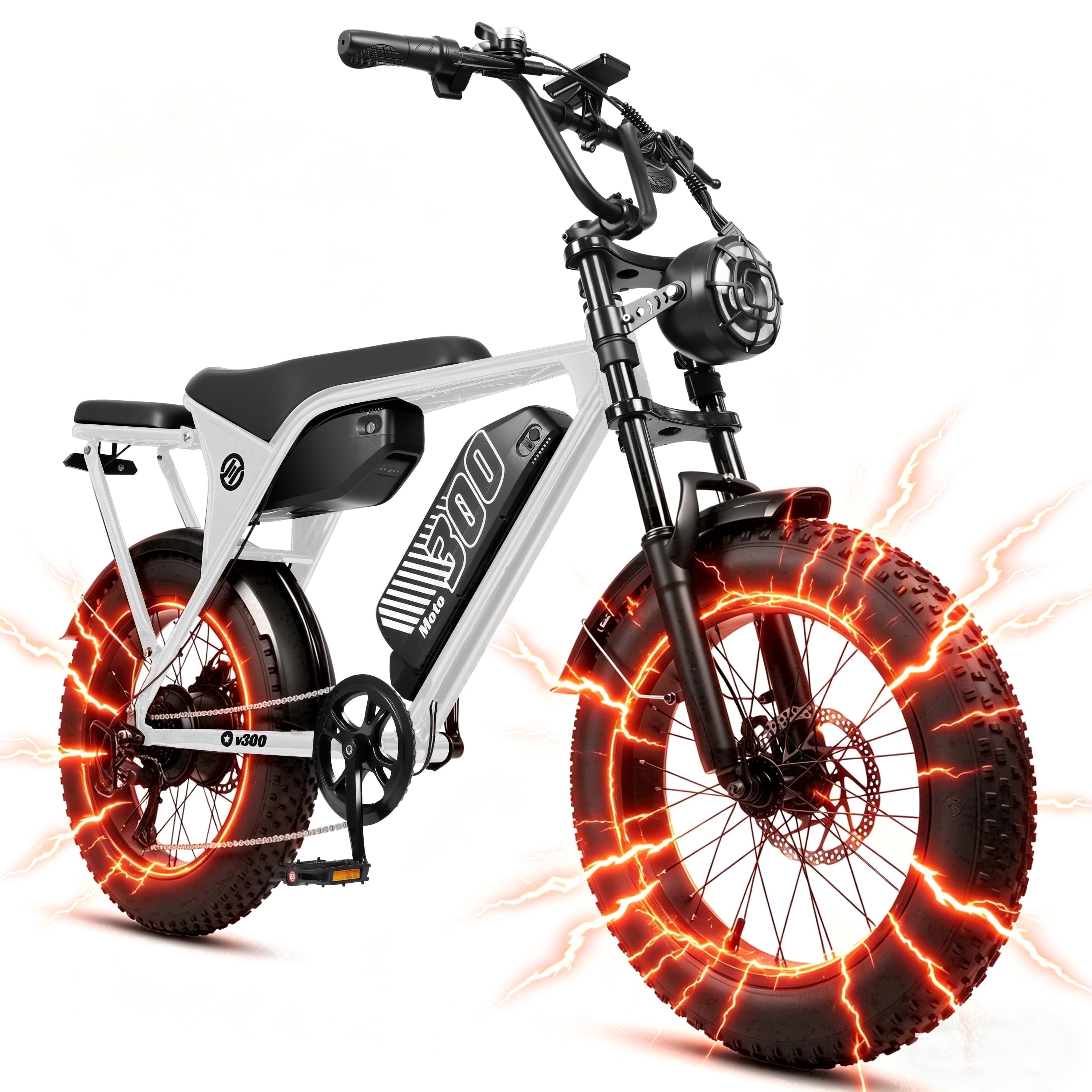 ESKUTE V300 Electric Dirt Bike for Adults & Teens, 48V 41.6Ah Removable Battery, 30+MPH 1500W Motor, NFC Unlock, 20" x 4.0" Fat Tires, 7-Speed White, UL2849