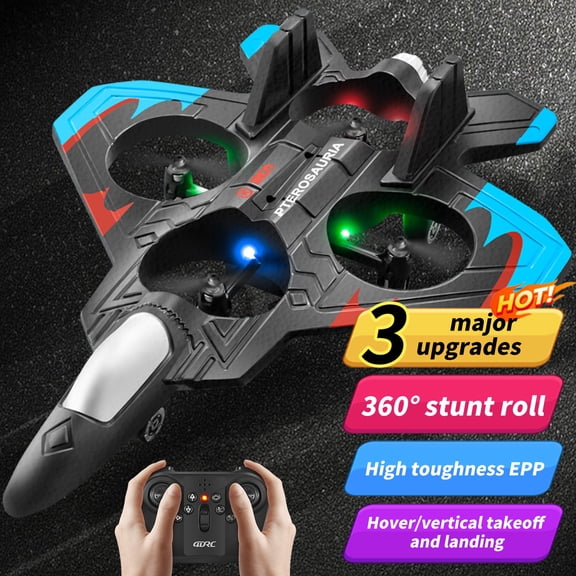 V32 RC Plane, Foam Remote Control Airplane with Light, 2 Batteries, 6-axis Gyro Stabilize Systems RC Fighter Jet Plane Toys