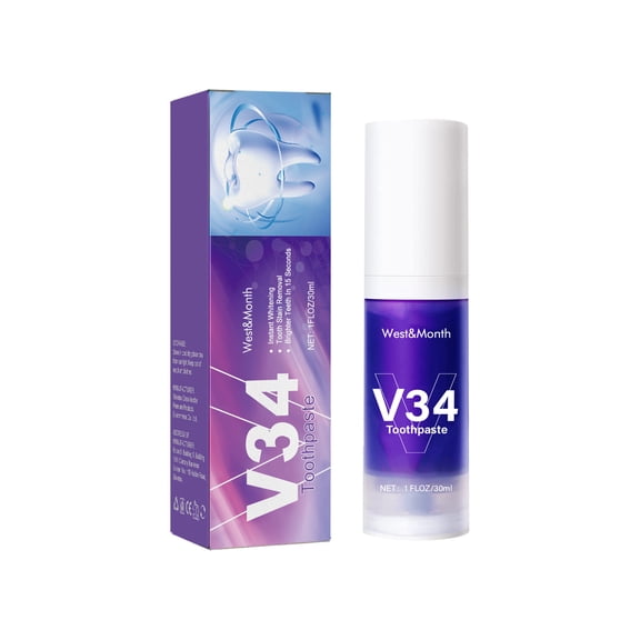V34 Teeth Whitening Mousse  Gentle Tooth Cleaning, Gum Care & Fresh Breath, Press Dispenser Toothpaste