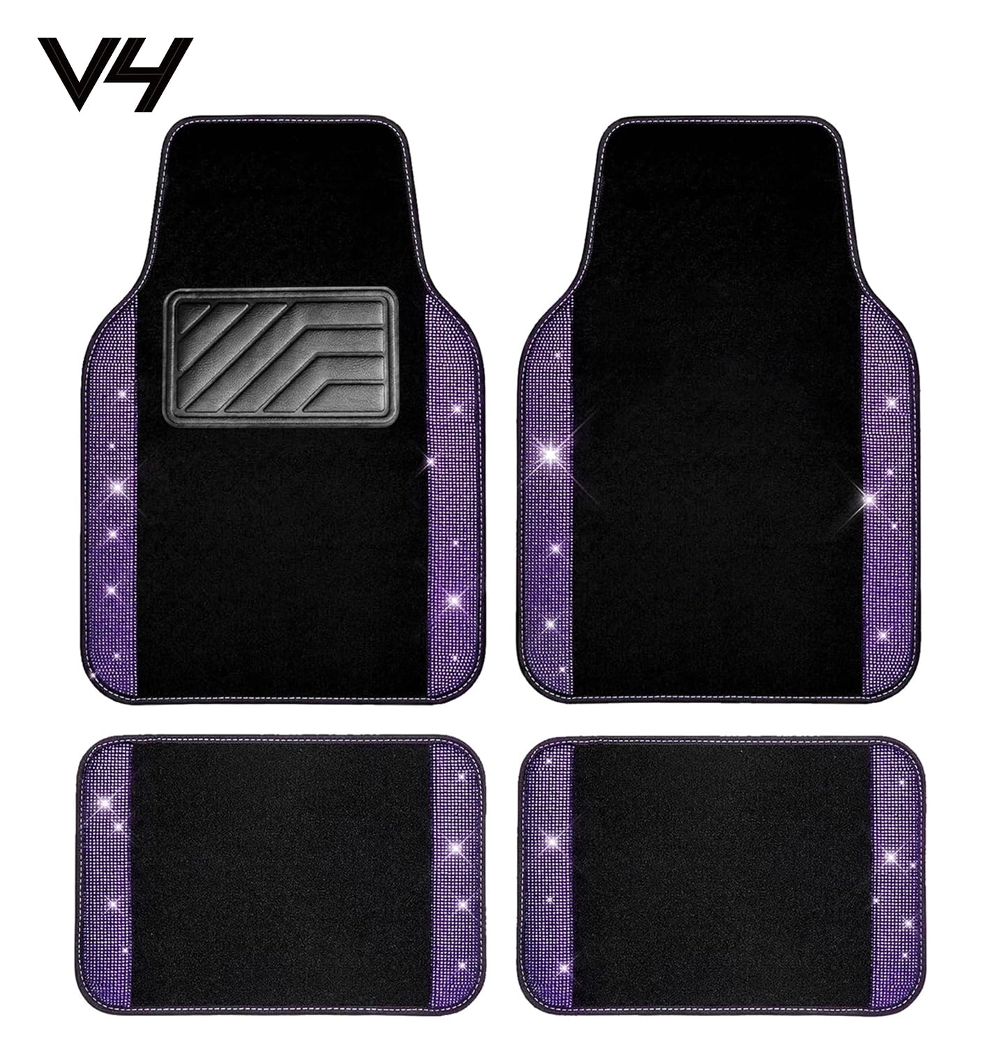 V4 Bling rubble back carpet car mats full set all weather anti slip ...