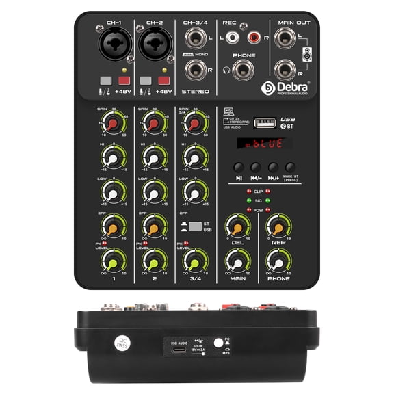 V4 Mixer DJ Controller Mixer, 5.0 Bluetooth 48V Phantom Power, Low Bottom Noise For Mixing Console PC Recording ,Easy to Operate