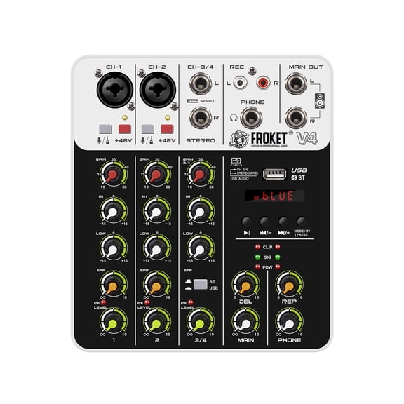 V4 Mixer DJ Controller Mixing Bluetooth Phantom Power Delay Repaeat Effect For Sound Mixing Console PC Recording ,Easy to Operate