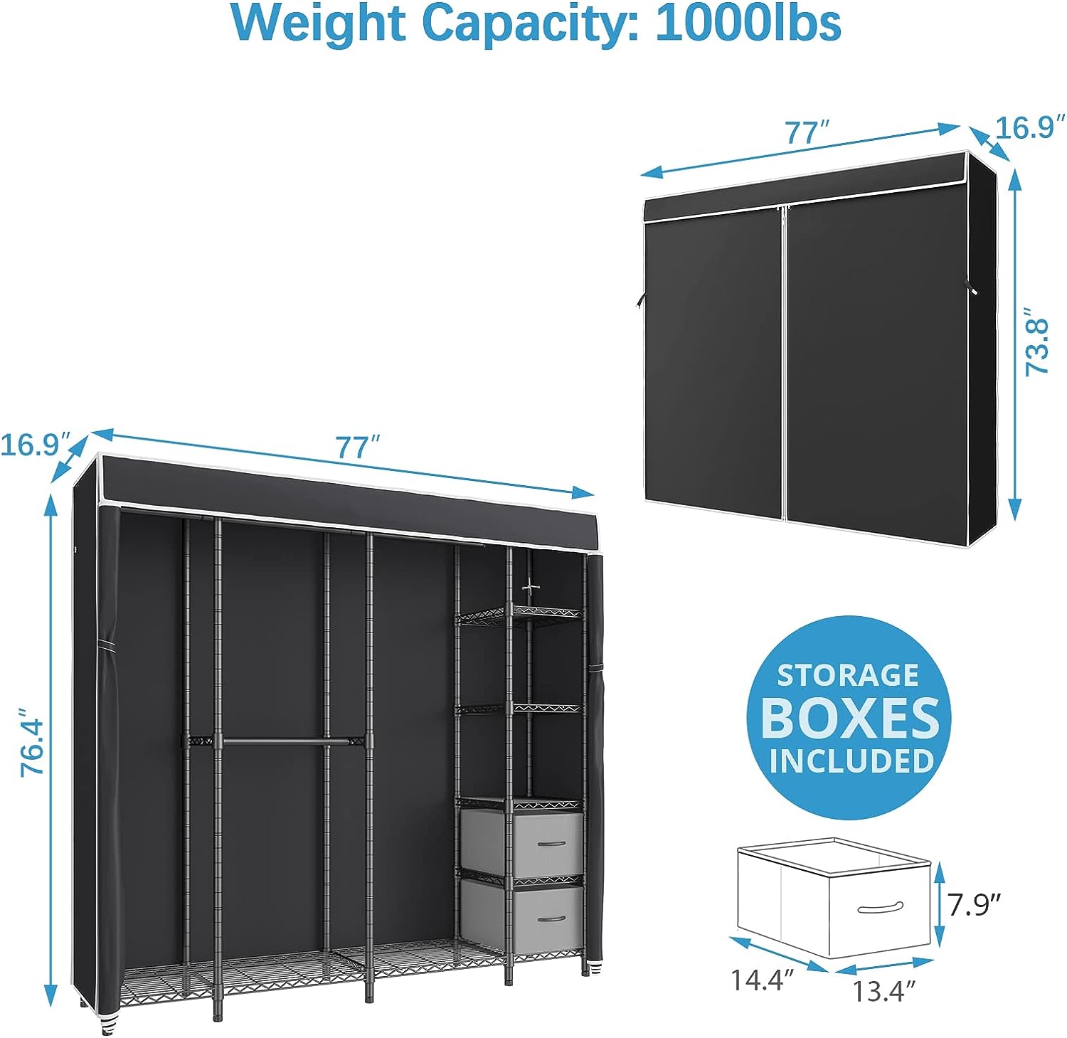 V40S i1 Bedroom Armoires Large Wardrobe Heavy Duty Clothing Rack for