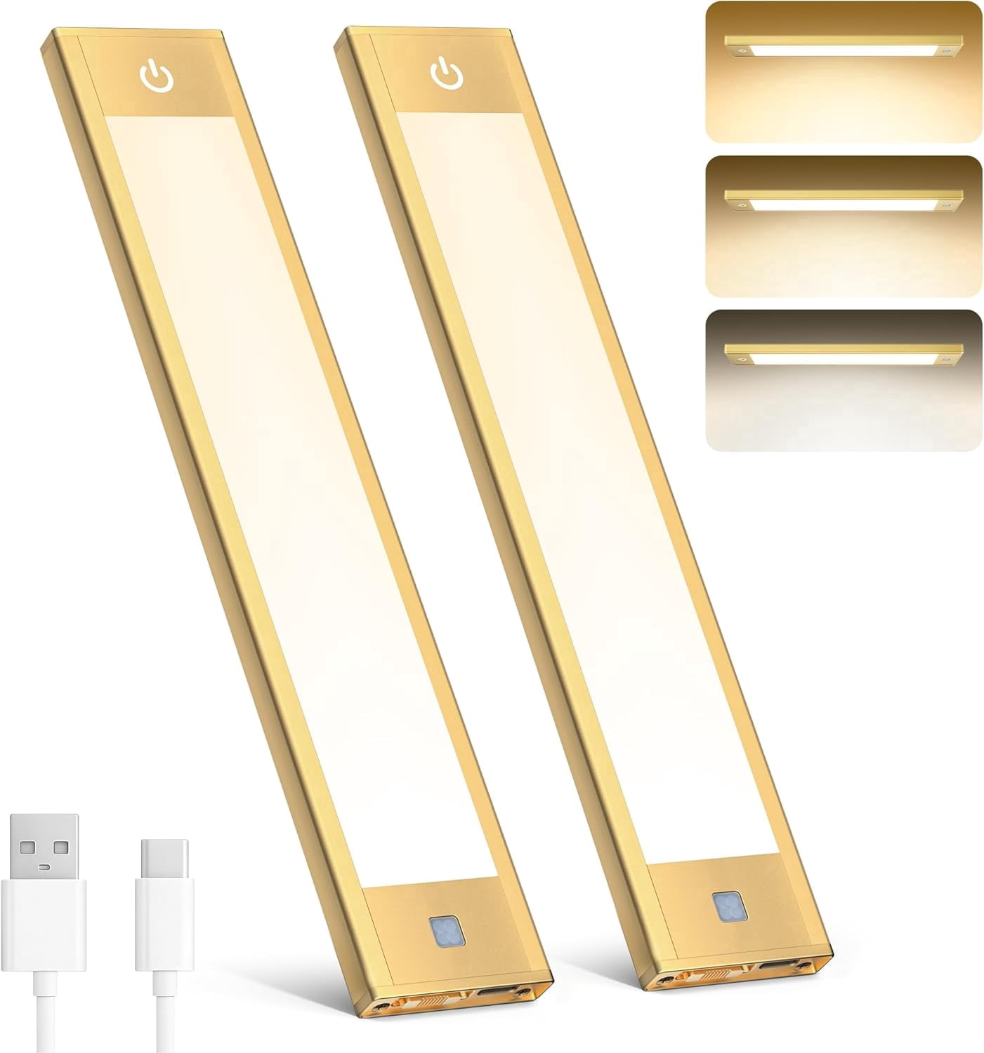 V4light Rechargeable Motion Sensor Under Cabinet Light, Magnetic LED Bar 1500mAh Gold, Dimmable 3 CCT (9 in)