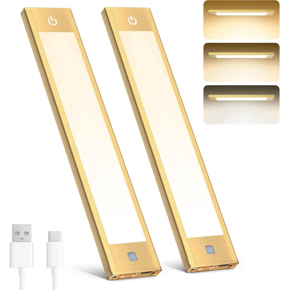 V4light Rechargeable Motion Sensor Under Cabinet Light, Magnetic LED Bar 1500mAh Gold, Dimmable 3 CCT (9 in)