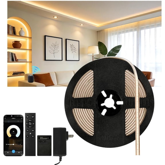 V4light Smart COB LED Strip Light 16.4ft 24V 2700K-6500K Tunable White | Alexa & Google Voice Control, Remote Dimming, CRI90+, UL Listed, Cuttable for Kitchen Cabinets, Ceiling & DIY Lighting