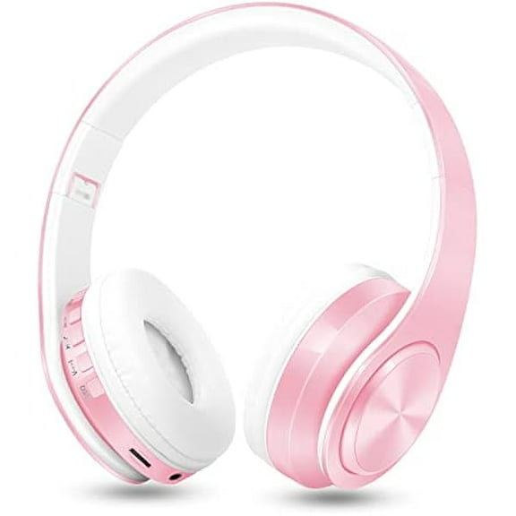 V5.0 Bluetooth Headphones Over-Ear, Foldable Wireless and Wired Stereo Headset Micro SD/TF, FM for Cell Phone,PC,Soft Earmuffs &Light Weight for Prolonged Wearing (Pink)