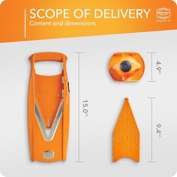 V5 Mandoline Food Slicer with Safety Guard - Adjustable Thickness Vegetable Chopper for Fruits & Vegetables, Made in Germany, Orange