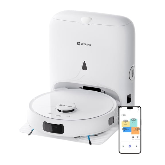 V5 Robot Vacuum and Mop, Self-Emptying Robotic Vacuum Cleaner, 8500Pa Suction, Pet Hair Tangle Cutter, Laser Navigation, Cat Laser, Carpet Detection, Ideal for Hard Floor, Tile, and Carpet