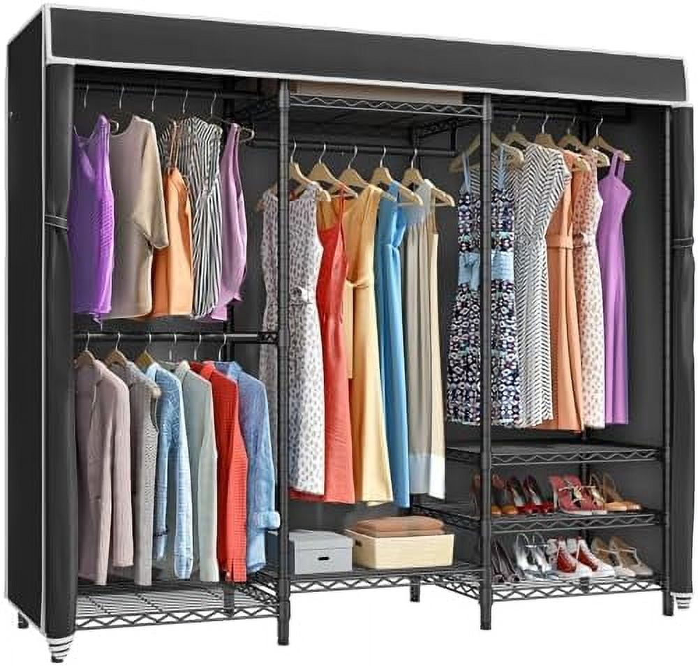 V5C Plus Portable Wardrobe Closet with Cover, Heavy Duty Covered ...