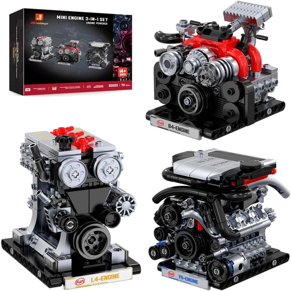 V6 L4 B4 Engine Model Kits that Works, 3-in-1 STEM Mechanical Car Engine Building Blocks for Adults & Teens, DIY Engine Toy, Home or Office Display, Mini Engineering Construction Gifts