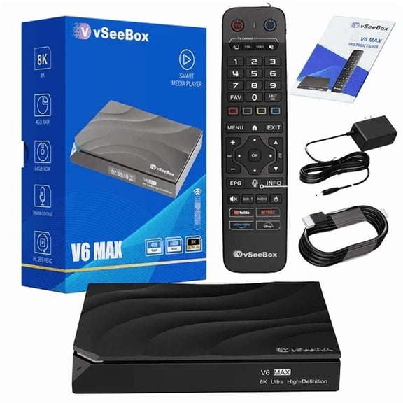 V6 MAX Smart Android Device 4GB RAM 64GB Storage Quad-Core WiFi 6 Bluetooth 5.0 HDMI 2.1 for Online Streaming