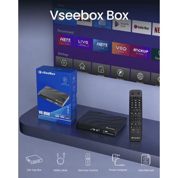 V6 Max VseeBox 2026, 8K HDR 10 Streaming,Gaming Media Player | 4GB 64GB, Dual Band WiFi 6