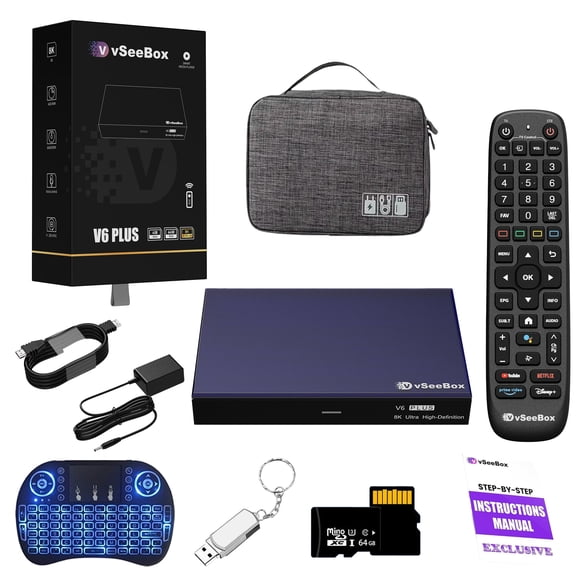 Vseebox V6 Plus TV Box with Android 14, 4GB RAM 64GB Storage, Wi-Fi 6, Backlit Bluetooth Remote