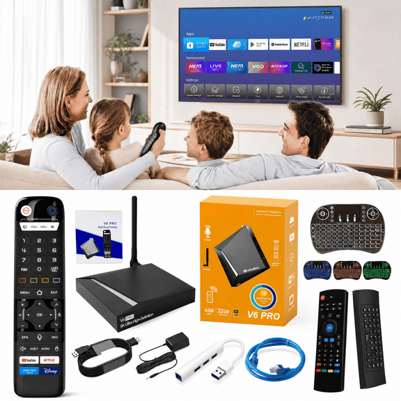 V6-Pro V-See 2026 Box New Version Kit 4GB+32GB with HDMI Cable With Remote, Setup Guide & Power Adapter