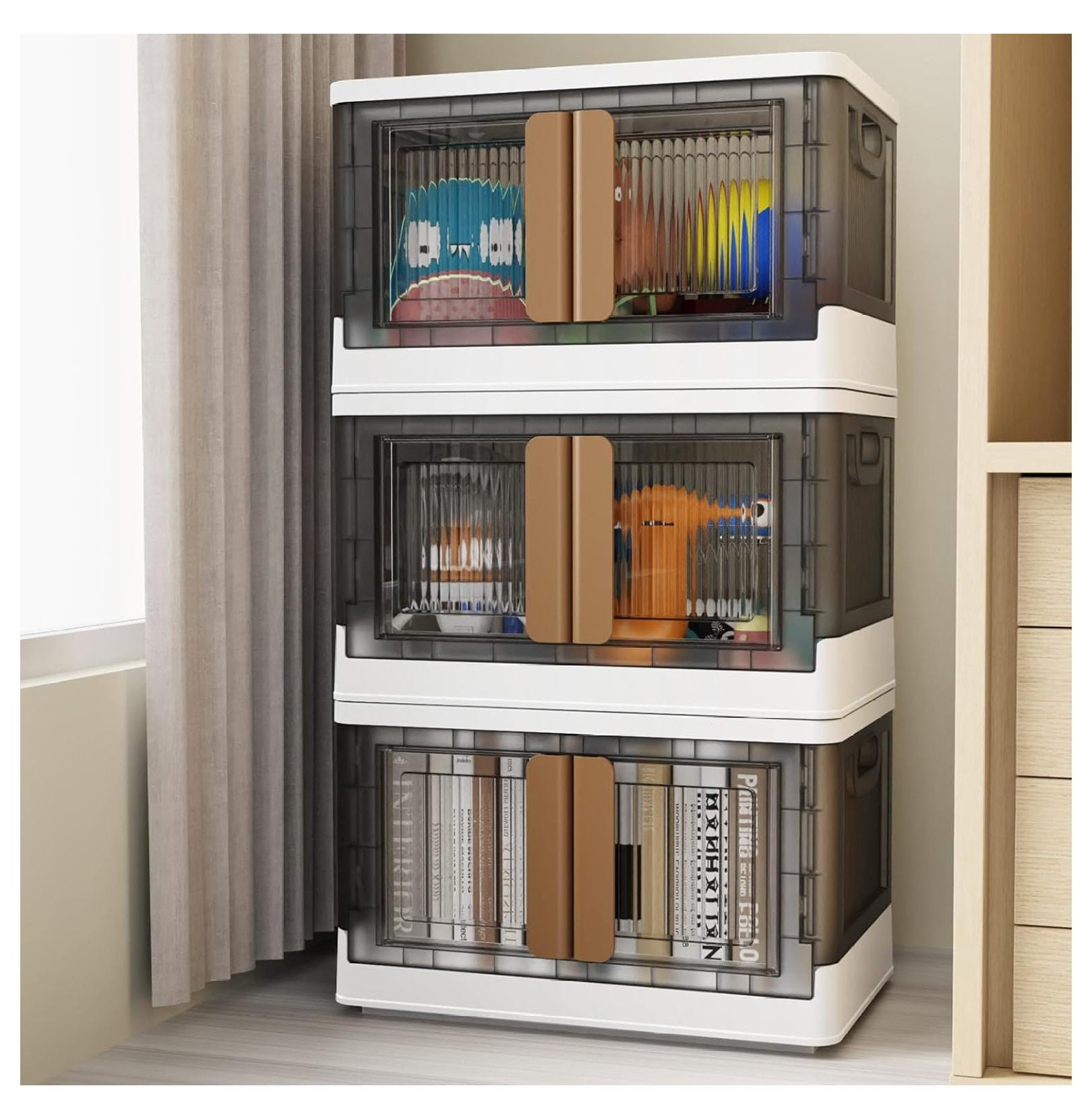 V6 Stackable Storage Bins with Lids, 8.4Gal Collapsible Plastic Storage