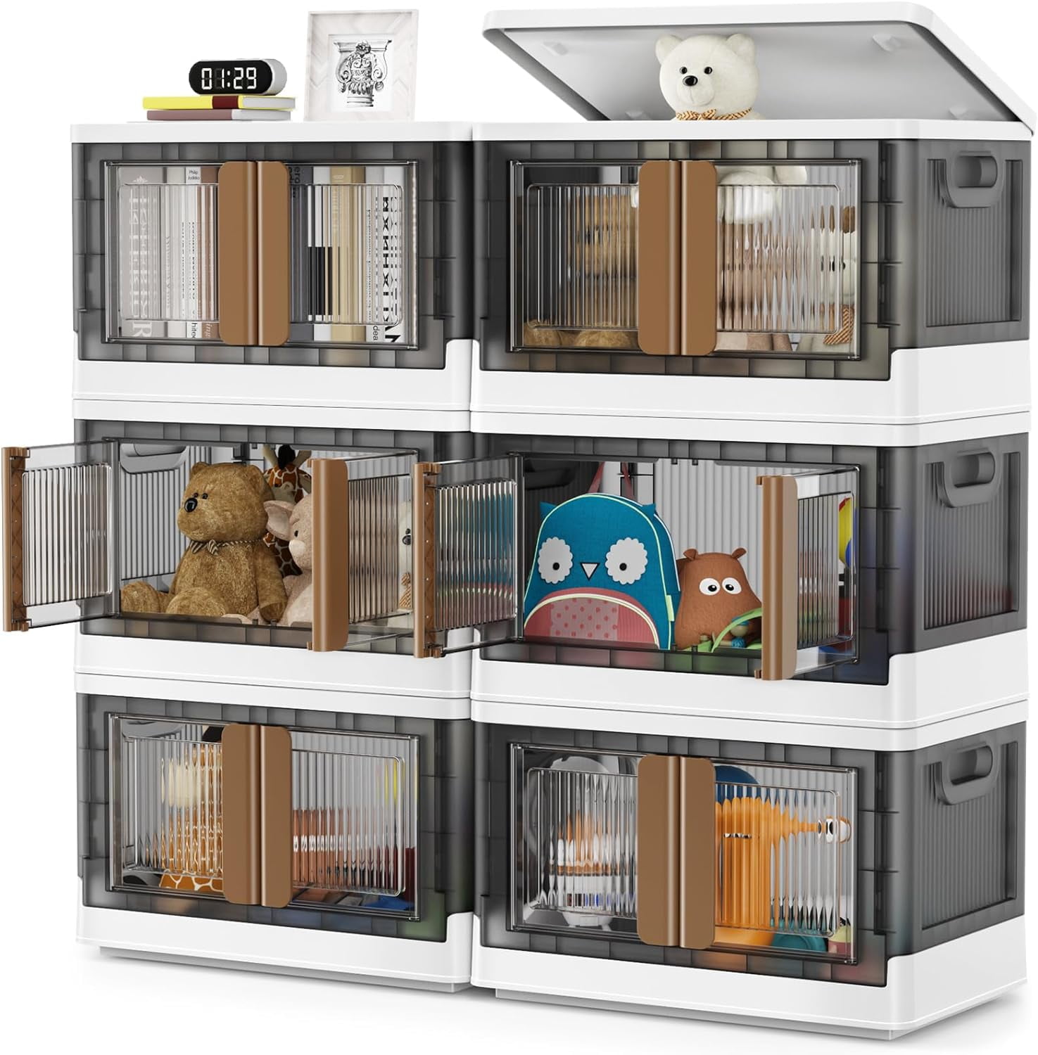 V6 Stackable Storage Bins with Lids, 8.4Gal Collapsible Plastic Storage