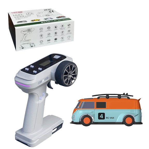 V64 1/64 Scale Mini RC Van, 2.4G RWD Full Proportional Remote Control Car with Metal Gears, Independent Suspension, Interactive LED Lights & Scene Set for Adults - RTR