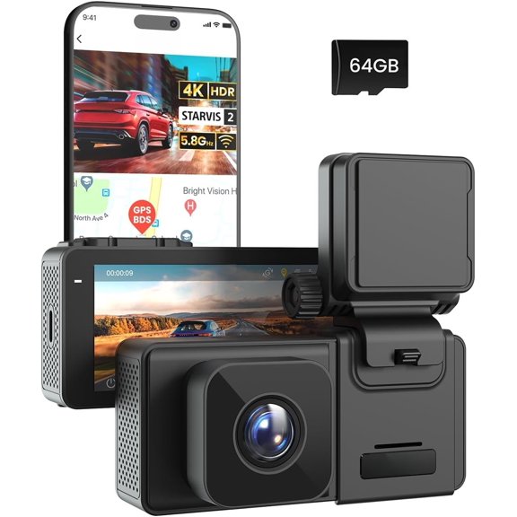 V66 4K Cam Front with STARVIS 2 Sensor, Small Camera Super Night Vision HDR Mini Driving Recorder, 5.8G WiFi GPS DBS, 150? Wide Angle, 24H Parking Mode, 64G Card Included