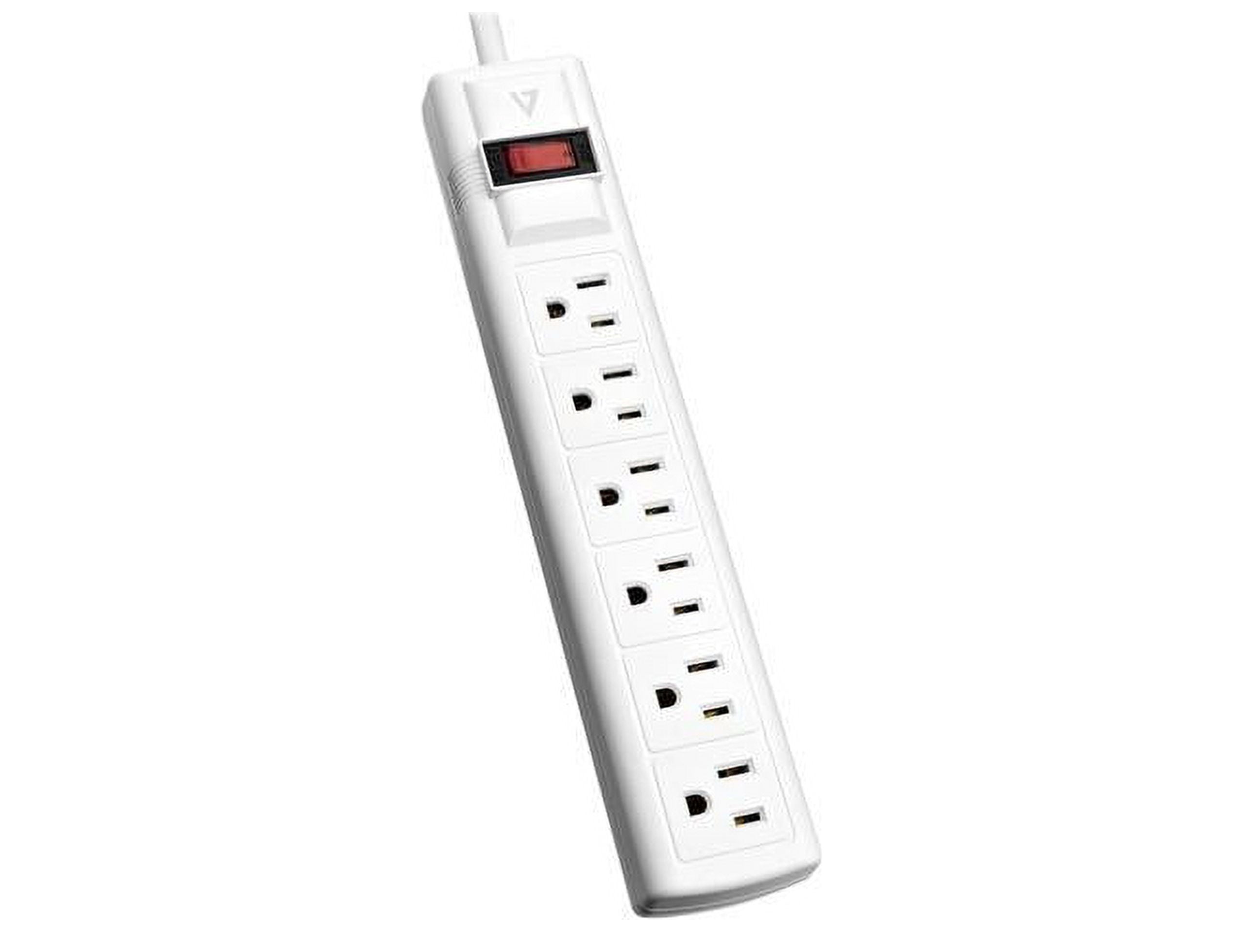 V7 6-Outlet Surge Protector 900J 8ft Cord, White Power Strip, 125V
