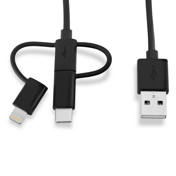 V7 USB Cable USB 2.0 A Male to Micro USB Male, Lightning Male, USB-C Male 1m 3.3ft, Black