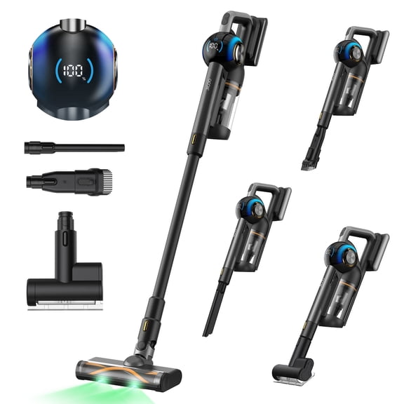 JIGOO V700 Station Cordless Stick Vacuum Cleaner with HEPA Auto-Empty System,33KPa, 55min Runtime, Anti-Tangle, Lightweight Upright Vacuum with LED Illumination for Home Hard Floor, Carpet & Pet Hair