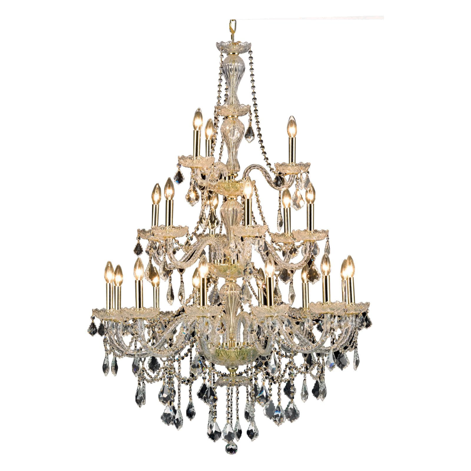 Grand Gold and Clear Crystal 21-Light Chandelier