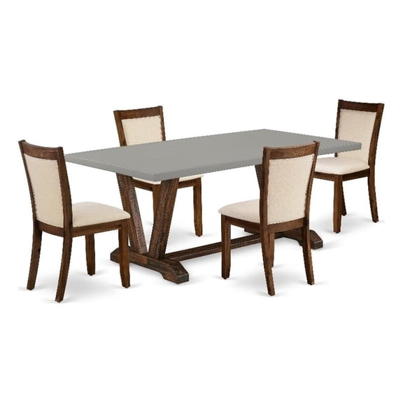 V797MZN32-5 Dining Table and 4 Light Beige Chairs - Distressed Jacobean Finish