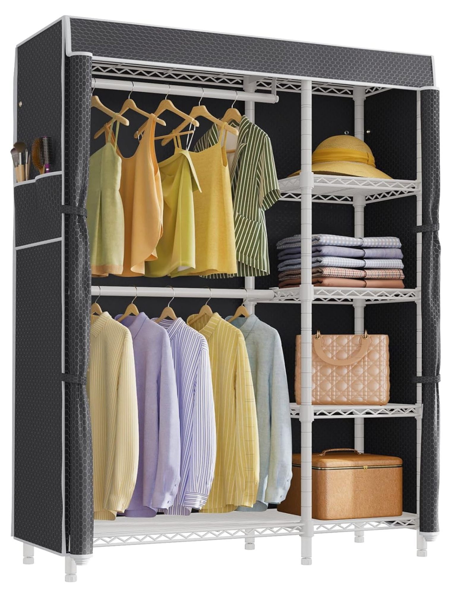 V7C Basic Garment Rack with Cover Portable Closets for Hanging Clothes