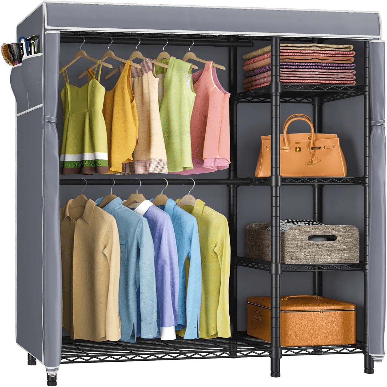 Covered Wardrobe Closet Heavy Duty Clothe Rack With Cover Load