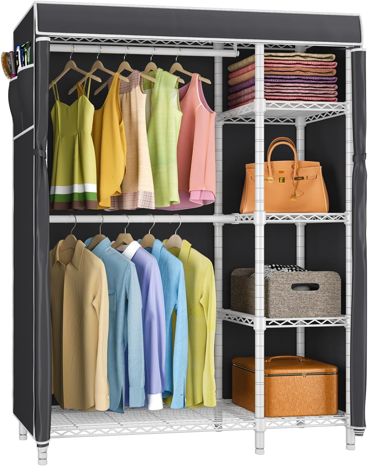 V7C Basic Garment Rack with Cover Portable Closets for Hanging Clothes