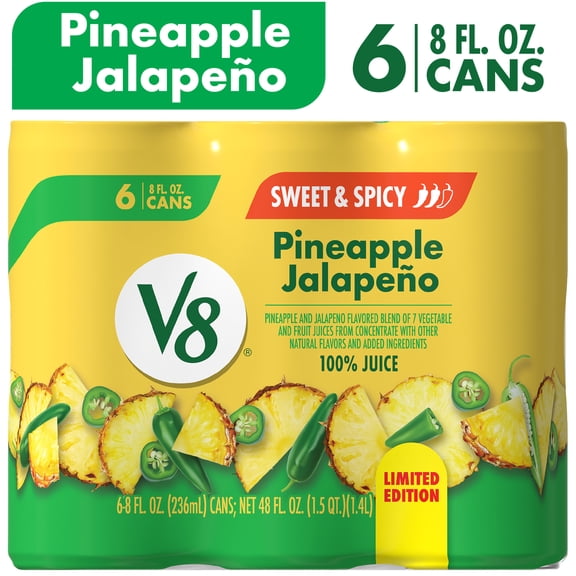 V8 Pineapple Jalapeno 100% Fruit and Vegetable Juice, 8 fl oz Can, 6 Count