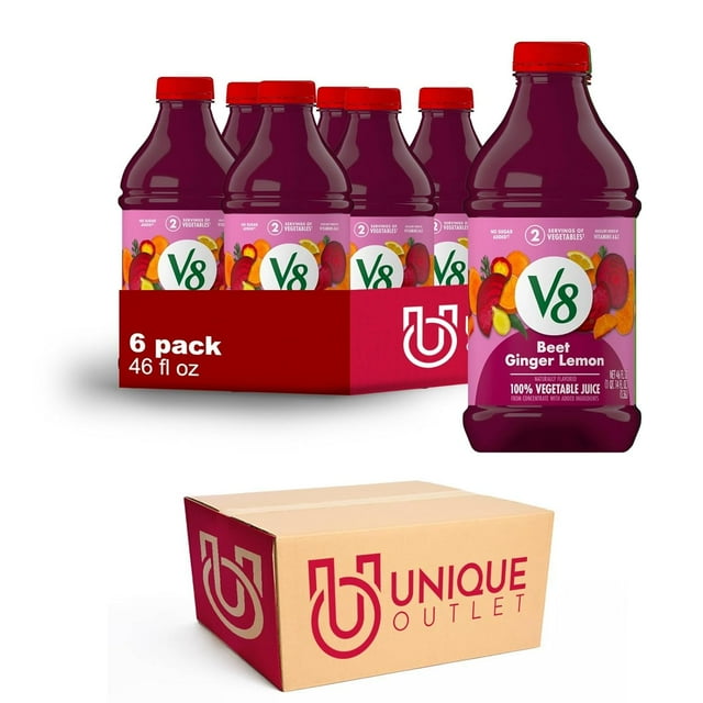 V8 Blends 6Pack of Beet Lemon 100 Vegetable Juice 46 fl oz Plastic Bottle + 80 Plastic Straws
