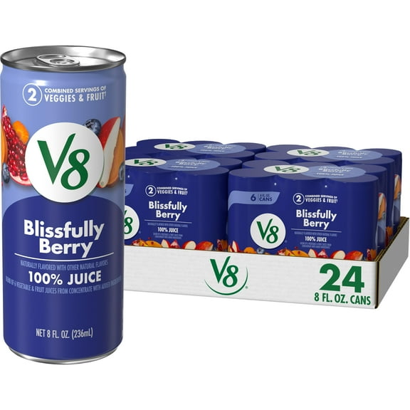 V8 Blissfully Berry 100% Fruit and Vegetable Juice, 8 fl oz Can (24 Pack)