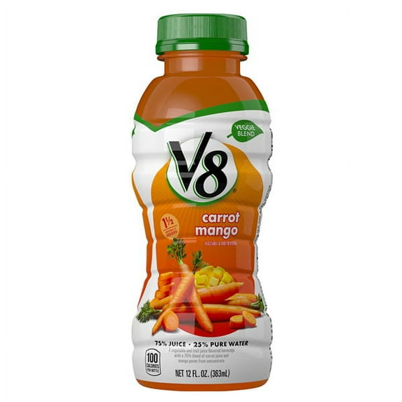 V8 Carrot Mango Veggie Blend 12 oz Plastic Bottles - Pack of 12
