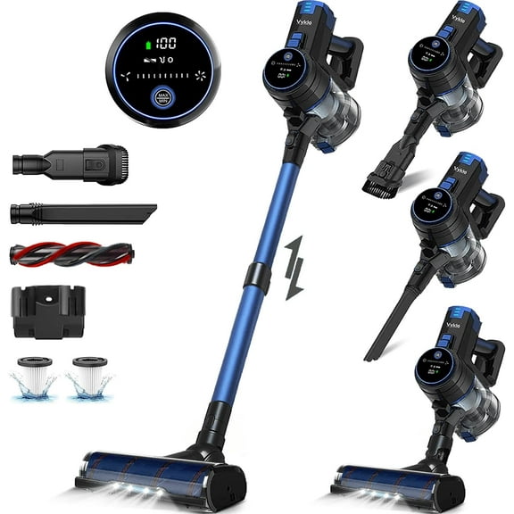 V8 Cordless Vacuum Cleaner, Powerful Suction Stick Vacuum, 55Mins Runtime, Wireless Lightweight Handheld Vacuum Cleaner for Home, Hardwood Floor, Carpet, Car, Pet Hair Cleaning (Blue)