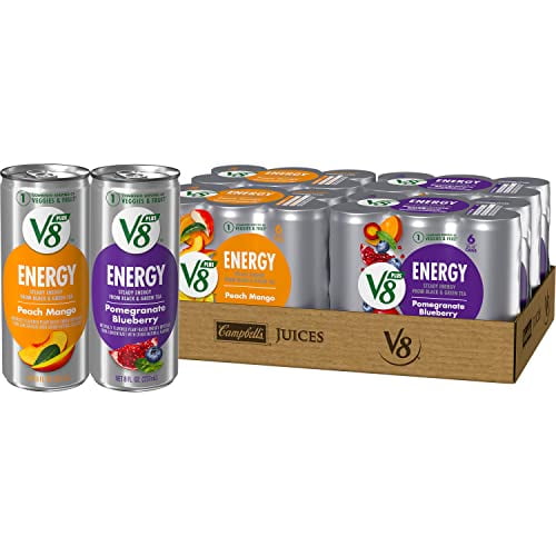 V8 +ENERGY Pomegranate Blueberry and Peach Mango Energy Drink Variety ...