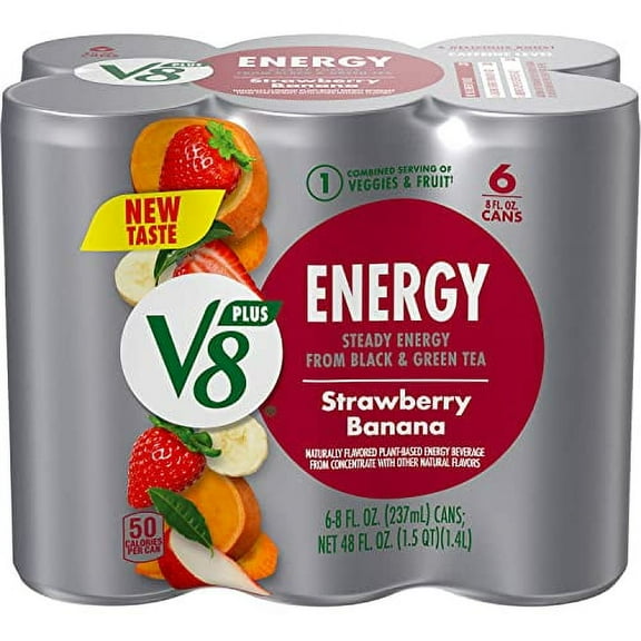 V8 Plus Energy Strawberry Banana Plant-Based Energy Beverage 6 cans / 48 fl oz