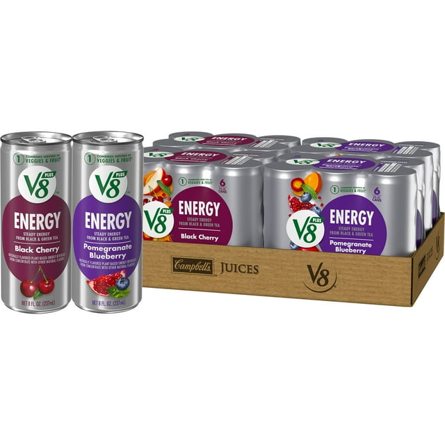 V8 +Energy Black Cherry and Pomegranate Blueberry Juice Energy Drinks