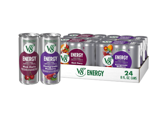 V8 +Energy Black Cherry and Pomegranate Blueberry Juice Energy Drinks, 8 fl oz Can (24 Pack)