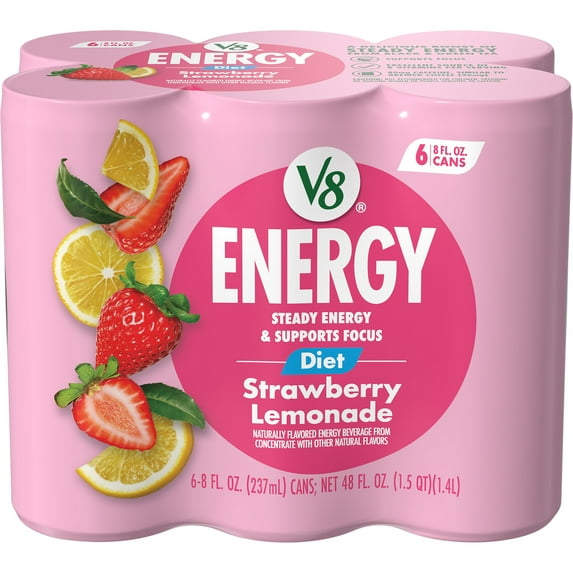 V8 Energy Diet Strawberry Lemonade Juice Energy Drink, 8 fl oz Can (6 Pack)