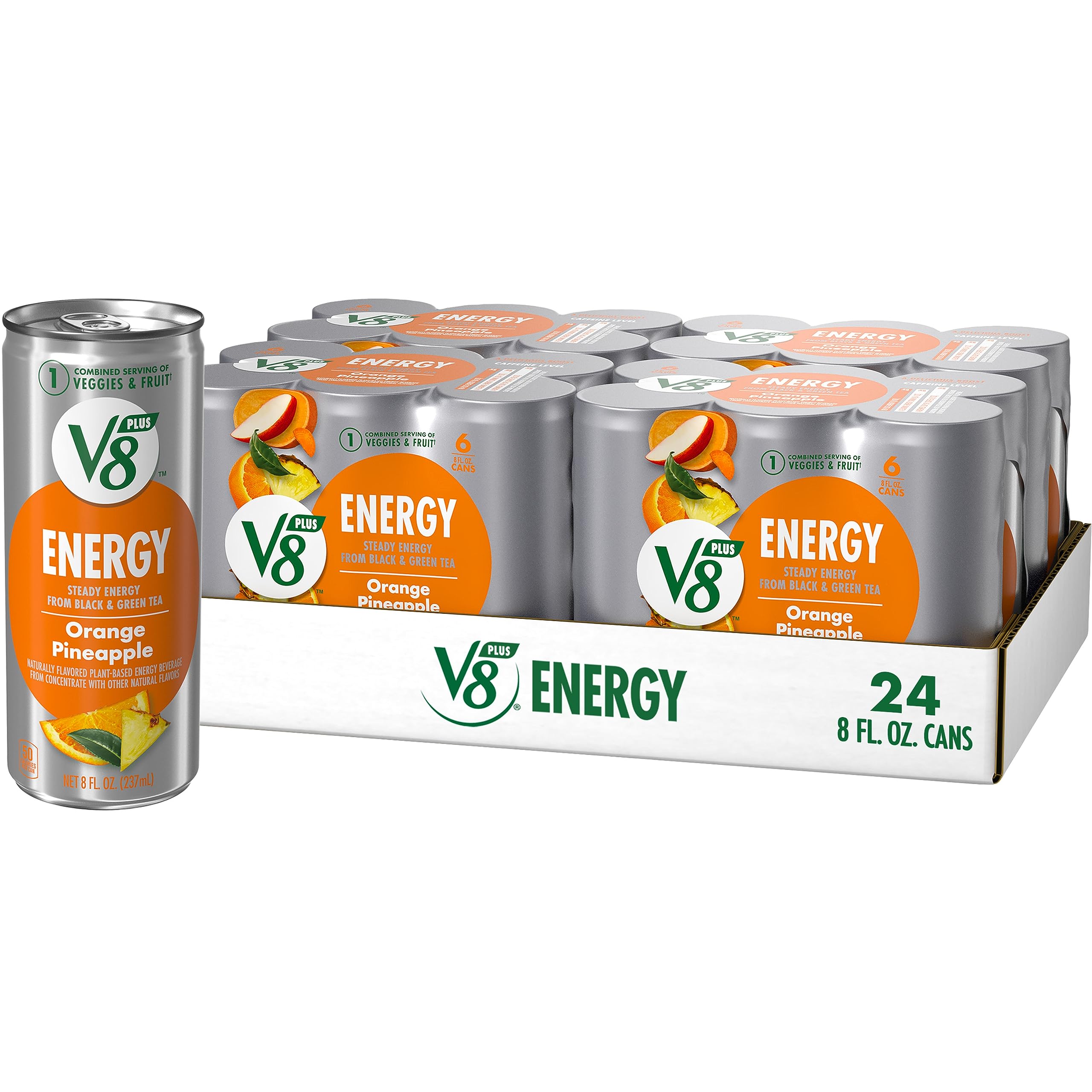 V8 +Energy Orange Pineapple Energy Drink, 8 Fl Oz Can (4 Packs Of 6