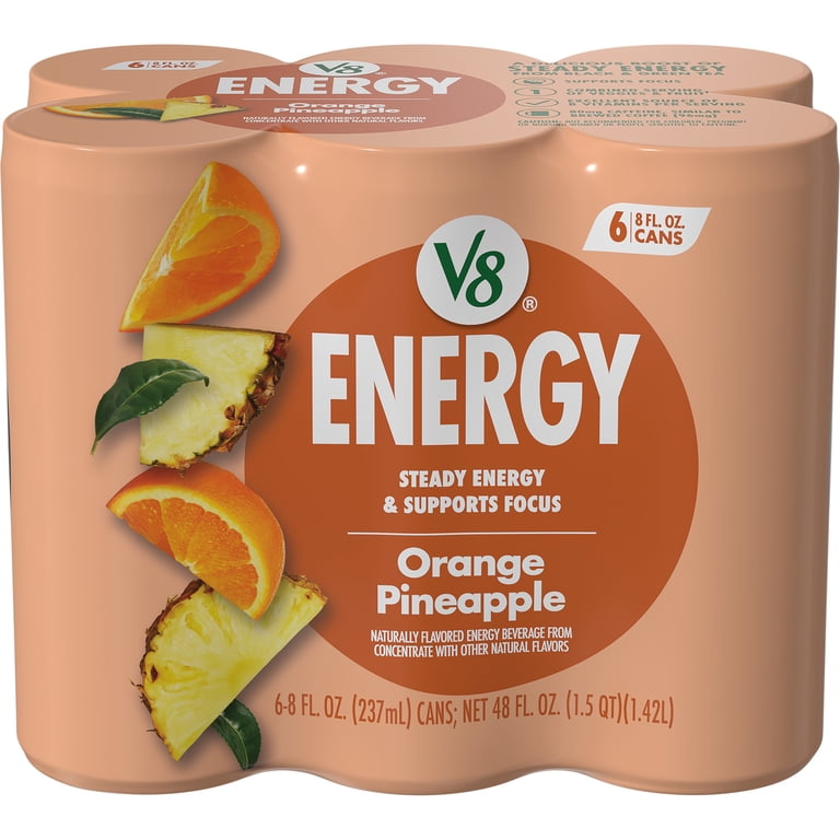 V8 Juice, Energy Drink, Orange Pineapple 8 fl oz Can, 6 Pack