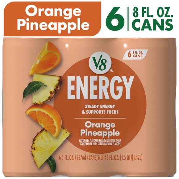 V8 Energy Orange Pineapple Energy Drink, 8 fl oz Can, 6 Pack