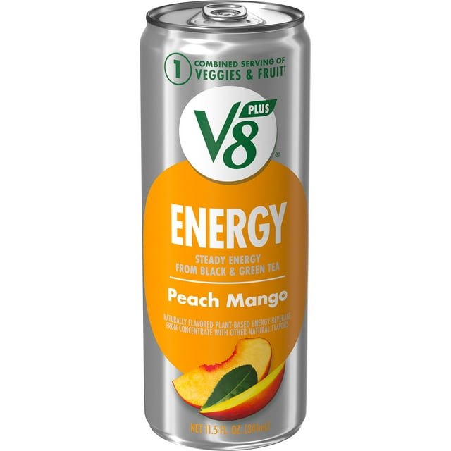 V8 +Energy Peach Mango Juice Energy Drink, 11.5 fl oz Can