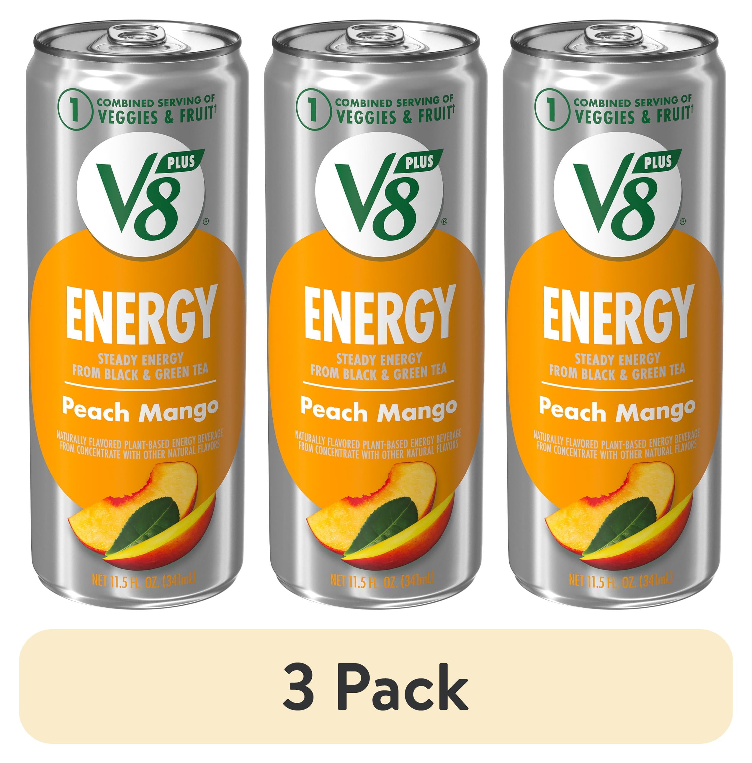 (3 pack) V8 +Energy Peach Mango Juice Energy Drink, 11.5 fl oz Can ...