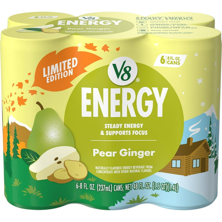 V8 Energy Pear Ginger Energy Drink, 8 fl oz Can (6 Pack) - Walmart.com