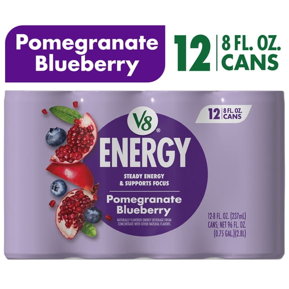 V8 Energy Pomegranate Blueberry Energy Drink, 8 fl oz Can, 12 Pack